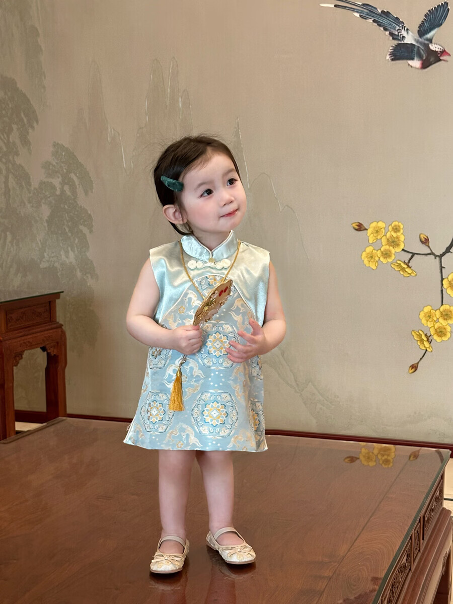 FADOBABY Children's Summer Qipao Dress Girls' Modified Chinese Style Fashion Dress Baby First Birthday Dress Summer Wear 9